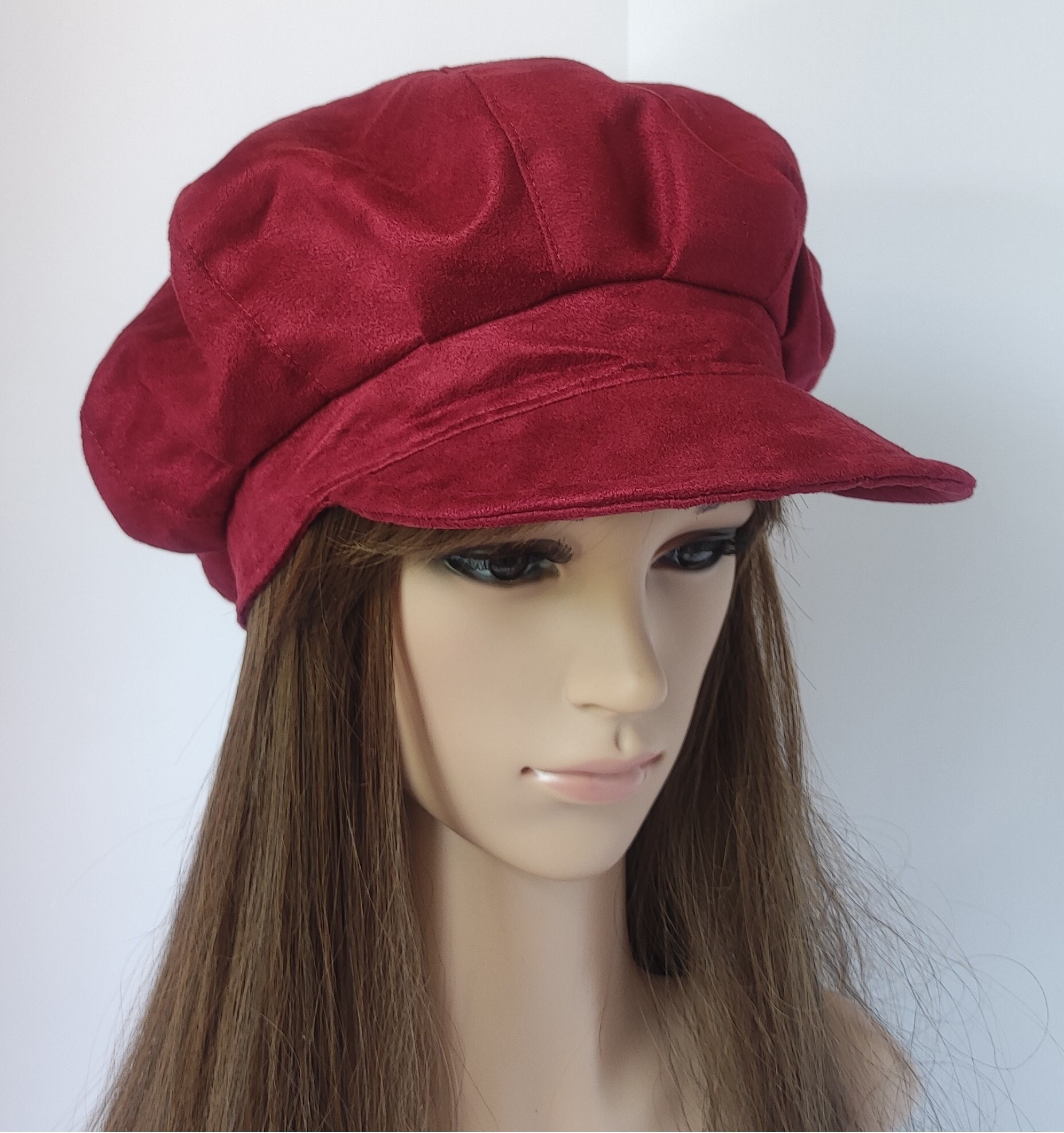 Suede Newsboy Cap Wool Baker Boy Hat Winter Vintage Belt Buckle Baker Boy Hat, Brown Suede Leather Cap, Brown Suede Baker  main image 3