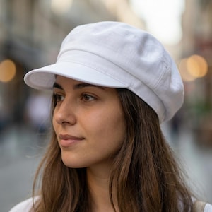 White Newsboy Hat Linen Summer Baker Boy Womens Newsboy Breathable Sun Hat Breton Cap
