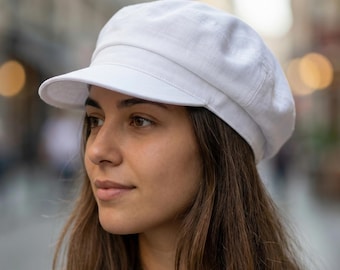 Chapeau gavroche en lin blanc Summer Baker Boy Chapeau de soleil respirant pour femmes Gavroche