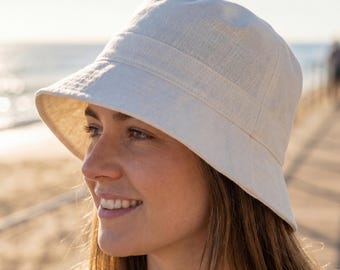 Linen Bucket Hat White Linen Breathable Linen Hat Sun Hat Unisex Bucket Hat Summer Hat Garden Hat Beach Linen Hat Classic Bucket Hat