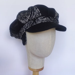 Nikki Oversized Newsboy Cap Black Navy Cashmere Corduroy