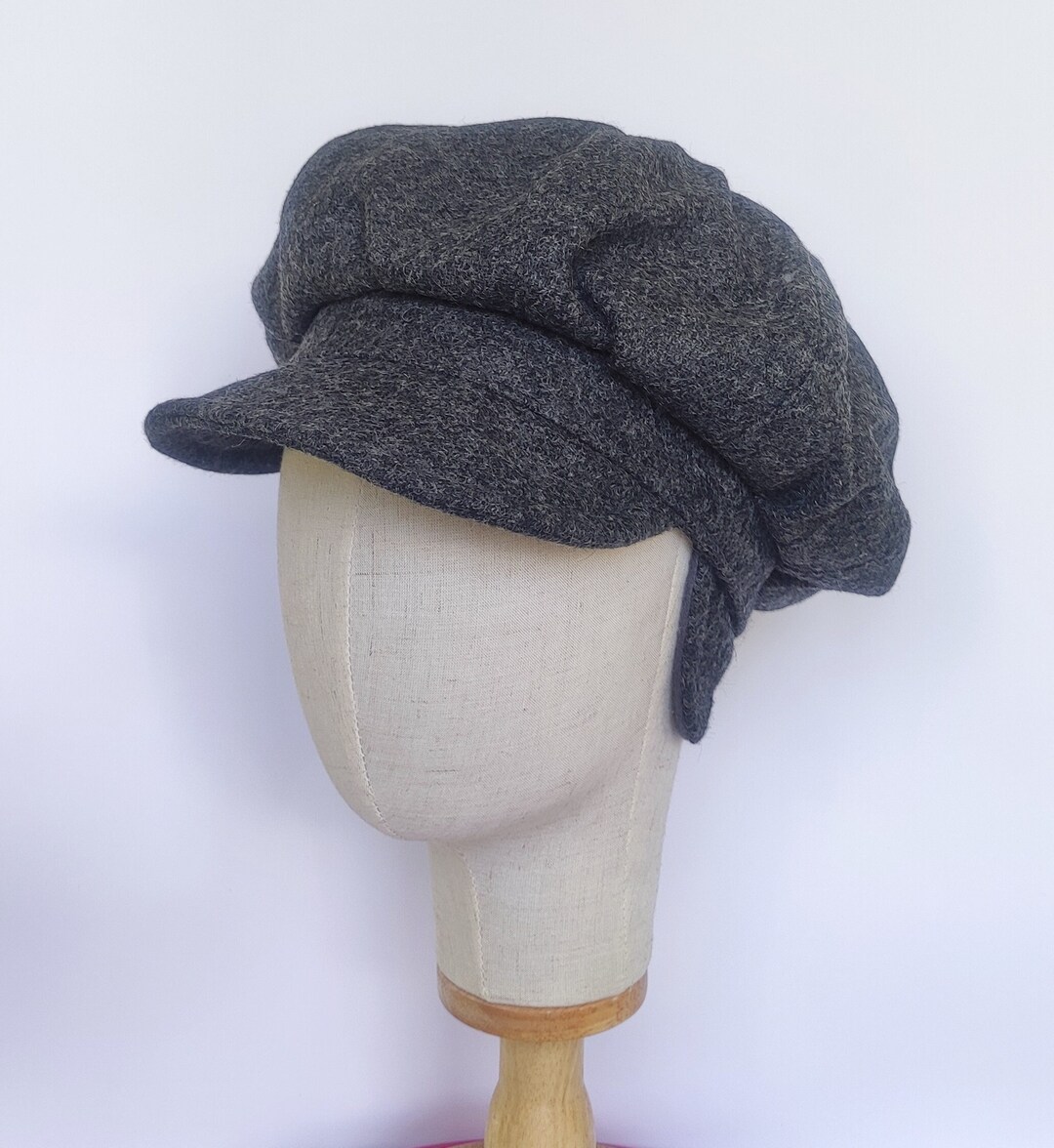 Gray Newsboy Cap Lined Winter Hat Ear Flaps Cap Wool Newsboy Cap