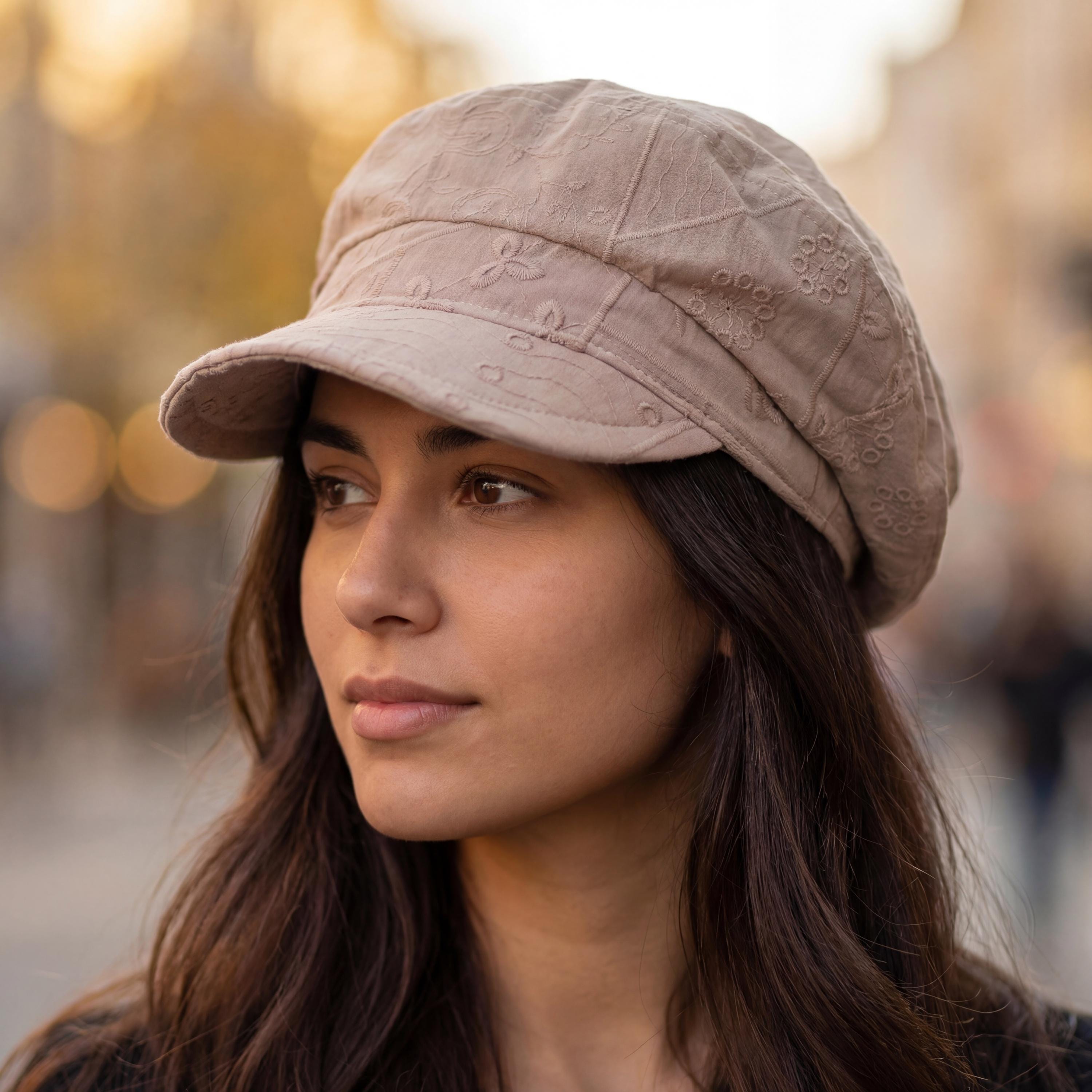 Linen Baker Boy Cap, Beige Floral Embroidered Newsboy Hat - Etsy display picture 3