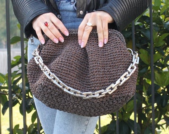 Brown Raffia Bag Handmade Clutch, Crochet Raffia Clutch in Natural, Raffia Shoulder Bag, Raffia Clutch Handbag, Crochet Summer Bag