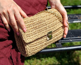 Raffia Bag, Handmade Summer Raffia Bag, Crochet Raffia Clutch in Natural, Raffia Shoulder Bag, Raffia Clutch Handbag, Crochet Summer Bag