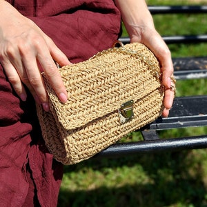 Bolso rafia, Bolso rafia de verano hecho a mano, Clutch de rafia de ganchillo en natural, Bolso bandolera Raffia, Bolso Clutch Raffia, Bolso de verano Crochet