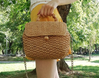 Raffia Bag, Handmade Summer Raffia Bag, Crochet Raffia Clutch in Natural, Raffia Shoulder Bag, Raffia Clutch Handbag, Crochet Summer Bag