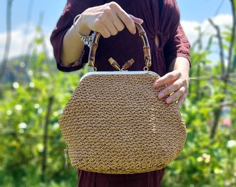 Raffia Clutch, Crochet Raffia Clutch in Natural, Raffia Pouch, Raffia Shoulder Bag, Raffia Clutch Handbag, Crochet Straw Bag