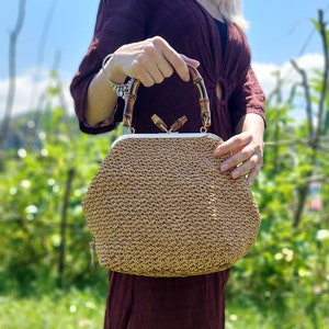 Embrague rafia, Embrague rafia crochet en natural, Bolsa Raffia, Bolso Bandolera Raffia, Bolso Clutch Raffia, Bolso Paja Crochet