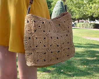 Raffia Bag, Handmade Summer Raffia Bag, Crochet Raffia Clutch in Natural, Raffia Shoulder Bag, Raffia Clutch Handbag, Crochet Summer Bag