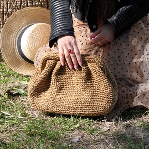 Raffia Bag Handmade Clutch, Crochet Raffia Clutch in Natural, Raffia Pouch, Raffia Shoulder Bag, Raffia Clutch Handbag, Crochet Straw Bag