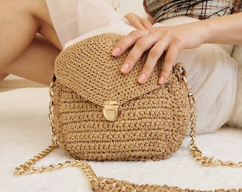 Raffia Bag, Handmade Summer Raffia Bag, Crochet Raffia Clutch in Natural, Raffia Shoulder Bag, Raffia Clutch Handbag, Crochet Summer Bag