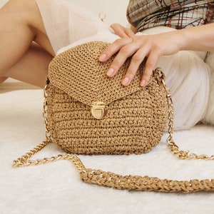 Bolso rafia, Bolso rafia de verano hecho a mano, Clutch de rafia de ganchillo en natural, Bolso bandolera Raffia, Bolso Clutch Raffia, Bolso de verano Crochet