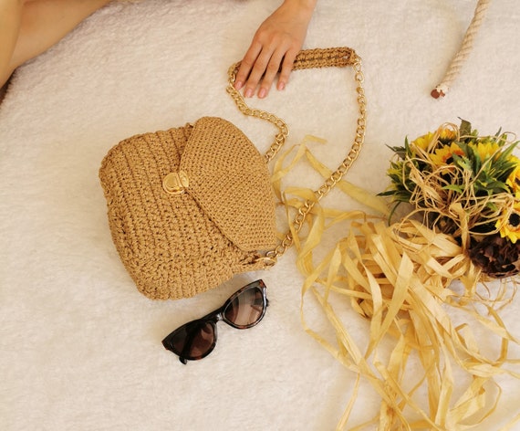 Raffia Bag, Handmade Summer Raffia Bag, Crochet Raffia