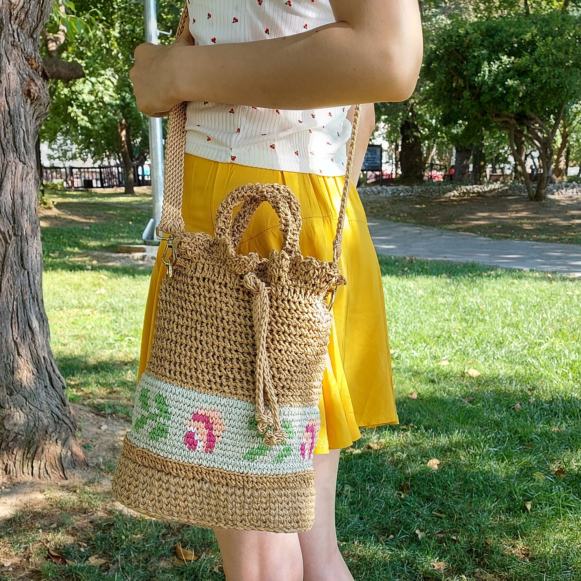 Bucket Raffia Bag, Crochet Raffia Bag, Straw Raffia Bag, Crochet Raffia ...