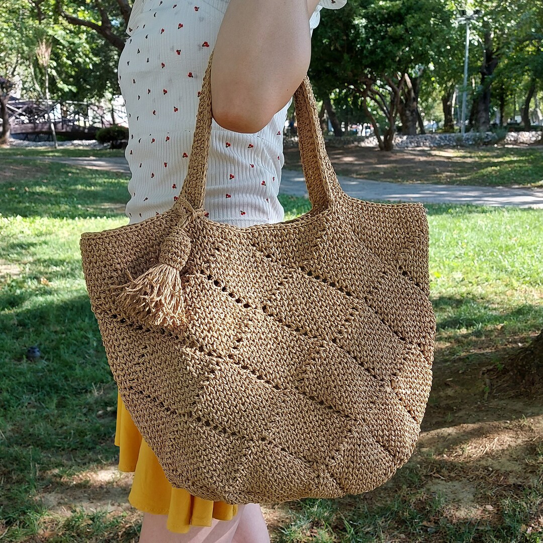 Raffia Bag, Raffia Summer Bag, Large Crochet Raffia Bag, Straw Raffia