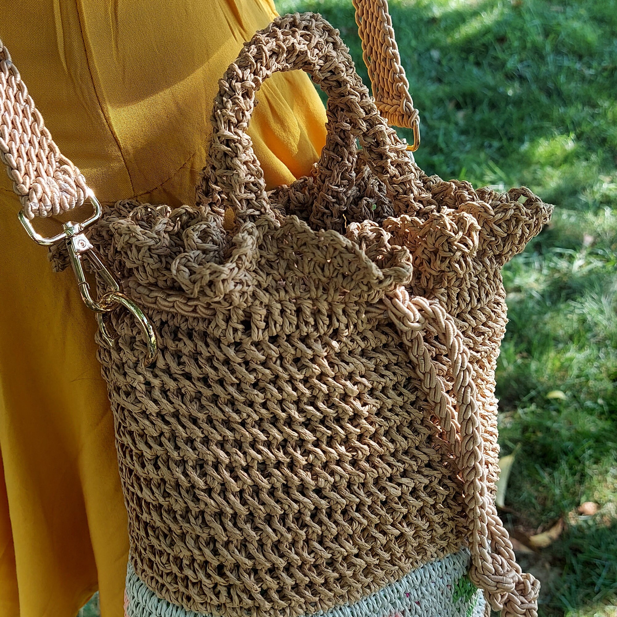 Bucket Raffia Bag, Crochet Raffia Bag, Straw Raffia Bag, Crochet Raffia