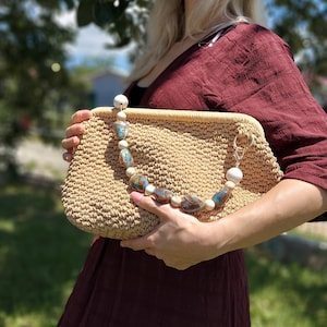 Raffia Tasche Handgemachte Clutch, Gehäkelte Raffia Clutch in Natur, Raffia Tasche, Raffia Umhängetasche, Raffia Clutch Handtasche, Gehäkelte Strohtasche