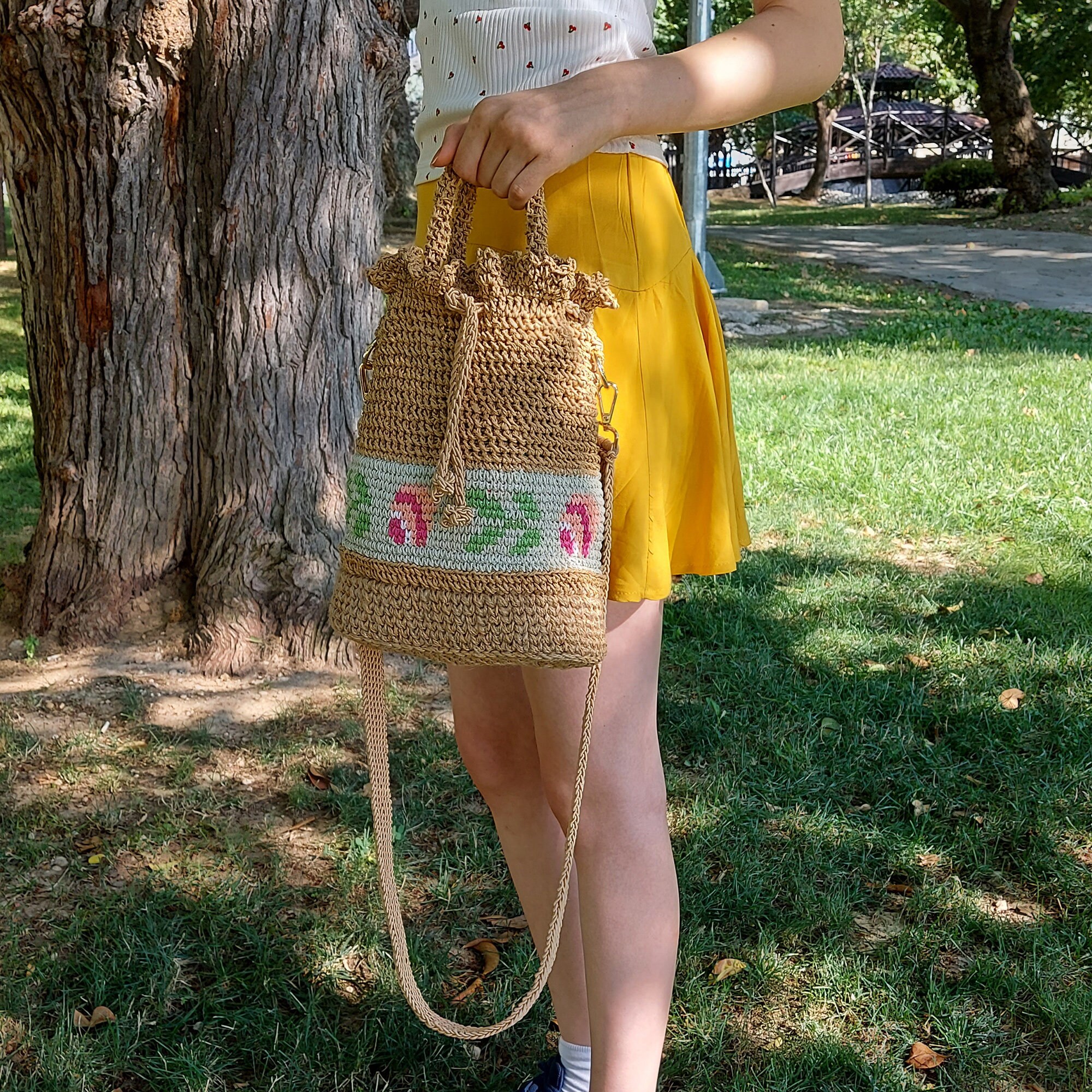 Bucket Raffia Bag, Crochet Raffia Bag, Straw Raffia Bag, Crochet Raffia ...