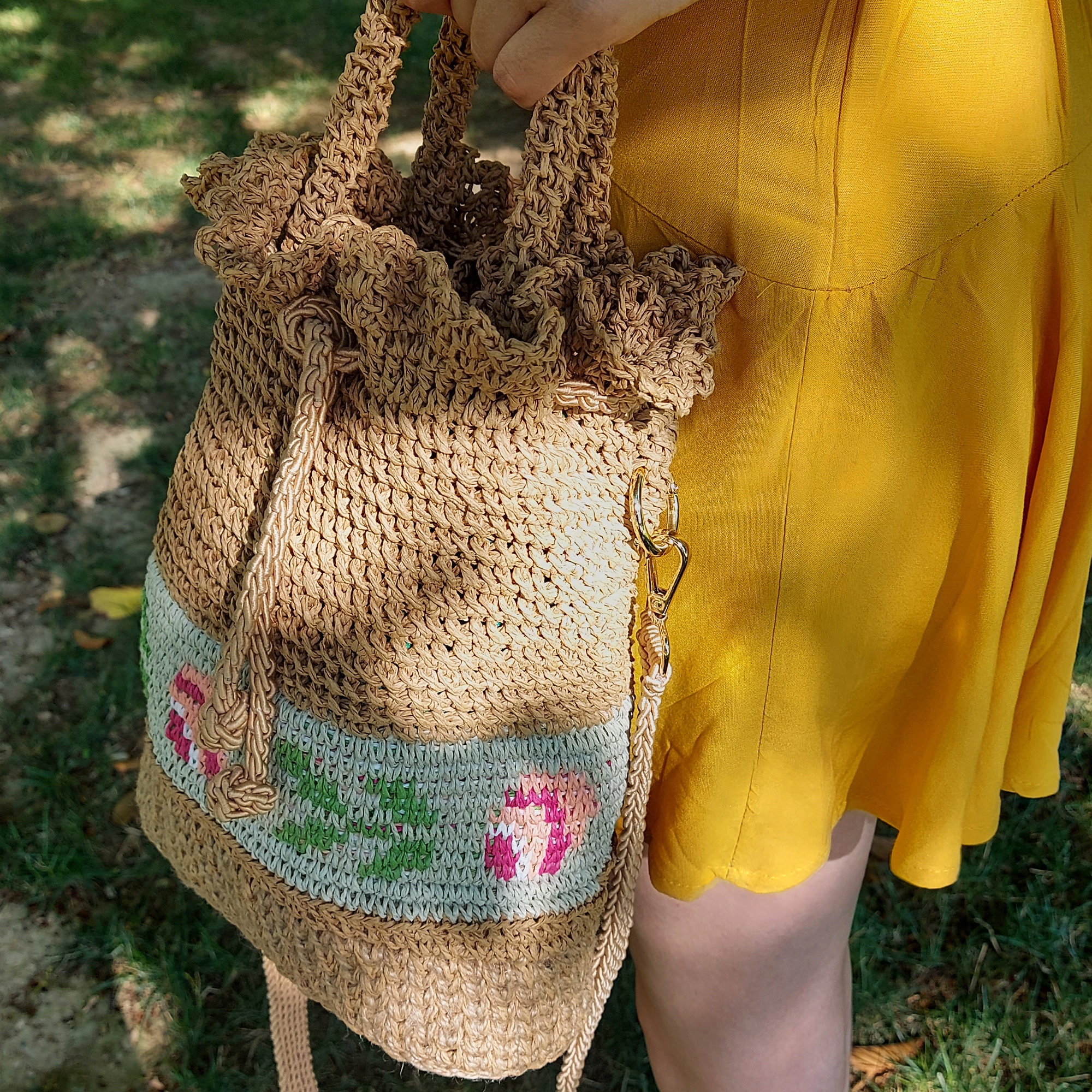 Bucket Raffia Bag, Crochet Raffia Bag, Straw Raffia Bag, Crochet Raffia ...