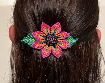 Colorful Hair Accessory, Medium Artisanal Hair Holder, Chaquira Beaded, Hair Clip, Mexican Hair Clip