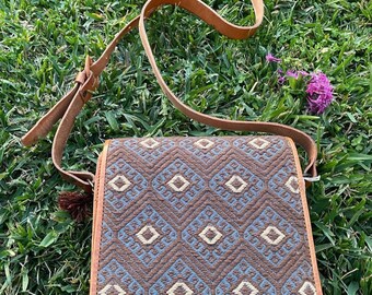 Embroidered Leather Crossbody Bag, Handmade Mexican Purse