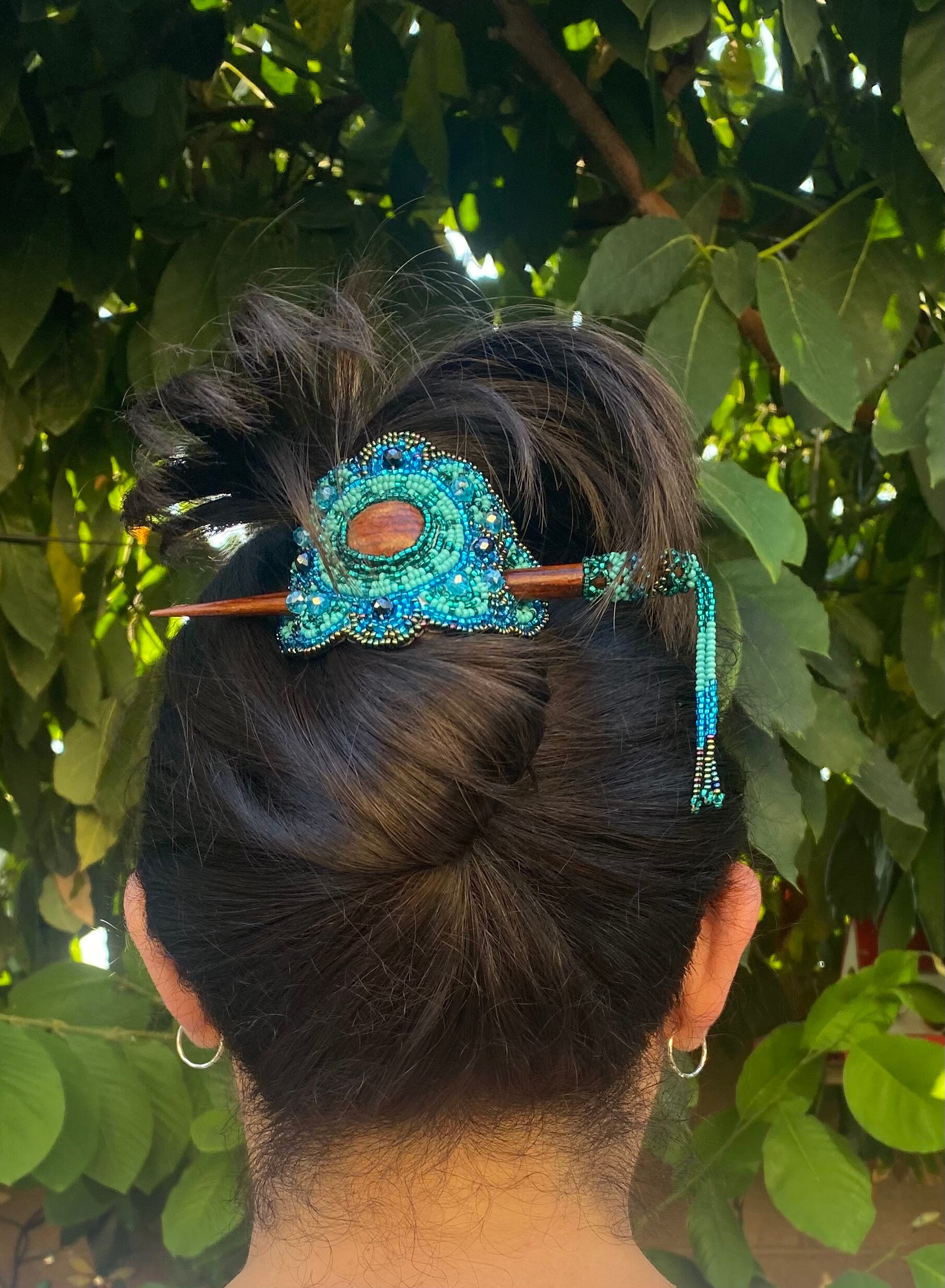 Colorful Hair Accessory, Medium Artisanal Hair Holder, Chaquira