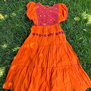 Hand-embroidered Mexican Artisan Dress, artisan bohemian style Mexican dress, Huipil embroidered Mexican style. image 10