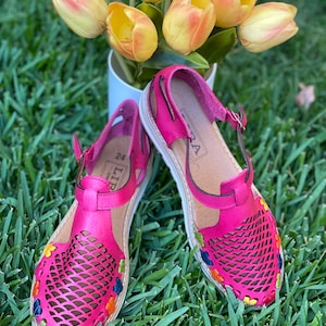 Mexican Huarache Handmade, Artisan Huarache, 100% Leather Huarache, Mexican pink, size 26 cm -  9 US, Handmade