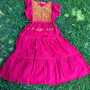 Hand-embroidered Mexican Artisan Dress, artisan bohemian style Mexican dress, Huipil embroidered Mexican style. image 7