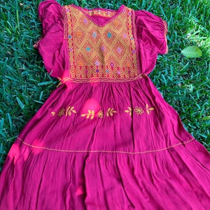 Hand-embroidered Mexican Artisan Dress, artisan bohemian style Mexican dress, Huipil embroidered Mexican style. image 6