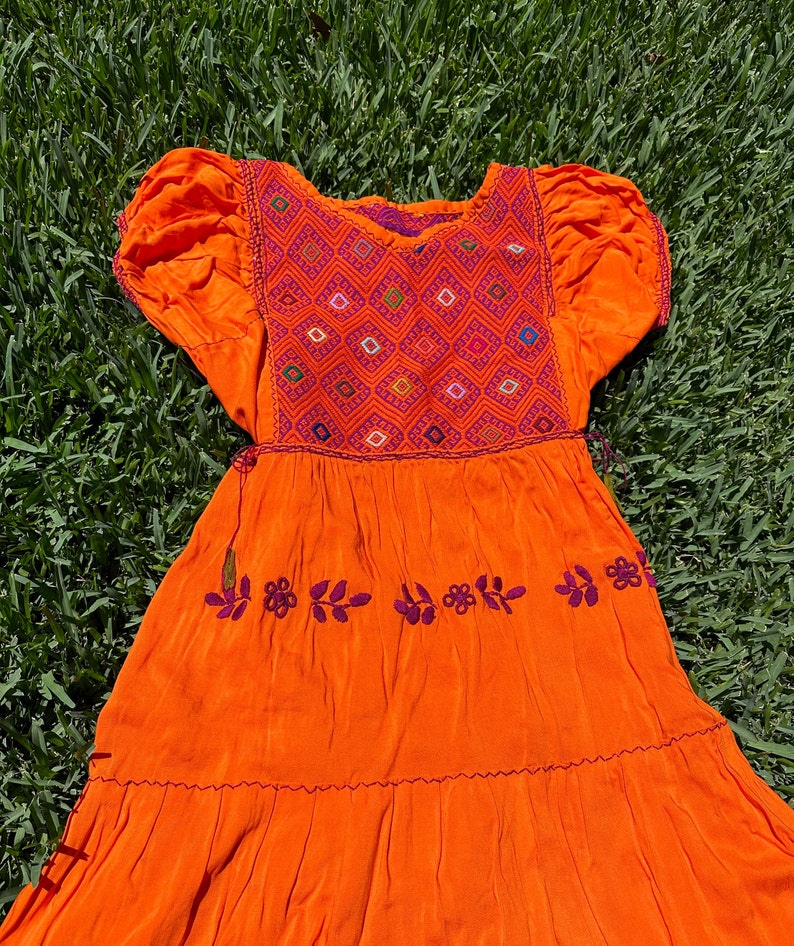 Hand-embroidered Mexican Artisan Dress, artisan bohemian style Mexican dress, Huipil embroidered Mexican style. image 3