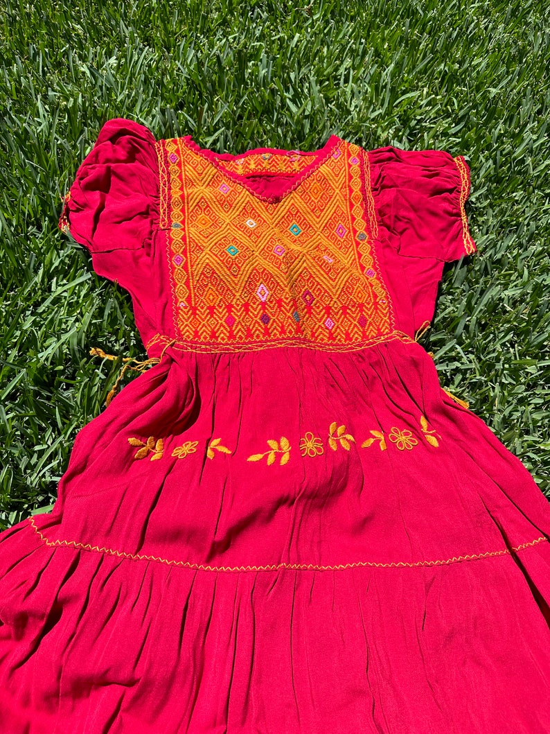 Hand-embroidered Mexican Artisan Dress, artisan bohemian style Mexican dress, Huipil embroidered Mexican style. image 8