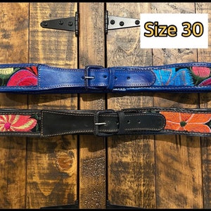 Mexican Leather Floral Embroidered Waist Belt, Flower Mexican Belt, Cinturon Bordado Artesanal size 30