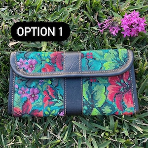 Cartera Mexicana de Cuero, Cartera Floral Mexicana bordada, Cartera Artesanal Mexicana Mujer multicolor, Cartera Mexicana Artesanal