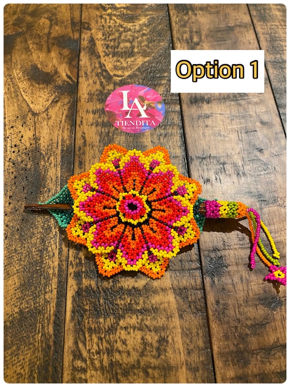 Huichol Art Flower Hair Clip, Beaded Hair Accessory With 