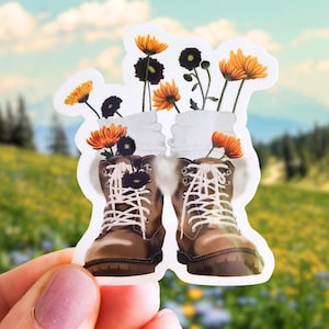 Wanderstiefel und Blumen Die Cut Vinyl-Aufkleber