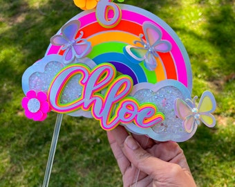 Rainbow caketopper color neon with butterfly and light.