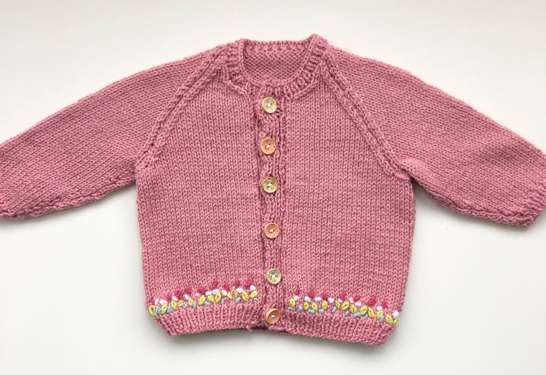 3-6 months approx Hand Knitted and Embroidered Personalised Baby Name Cardigan Upstitched Knits