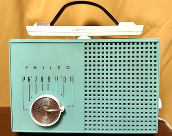 WORKING Philco G681-124 Scantenna Teal Atomic Mid Century Modern Vintage AM Radio