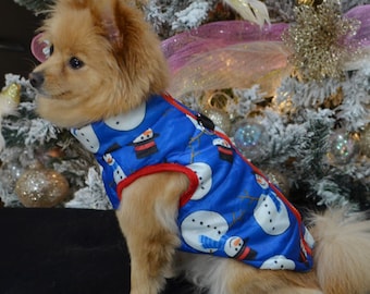 Small Dog Vest / Christmas Jacket for Small Dog / Snowman Print Harness Vest / Dog Sweater