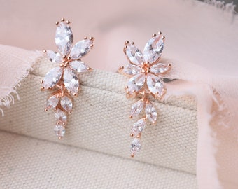 Rose Gold Bridal Earrings Bridal Jewelry Rose Gold  Drop Bridal Earrings Wedding Crystal Earrings