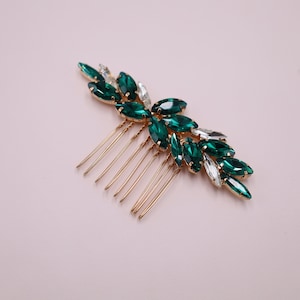 Emerald Dark Green Small Decorative Hair Comb, Emerald Green with Gold Hairpiece, Green Wedding Headpiece