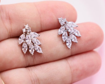 Floral Earrings, Stud Bridal Earrings, Bridal Earrings, Stud Earrings, Wedding CZ Earrings, Silver Stud Earrings