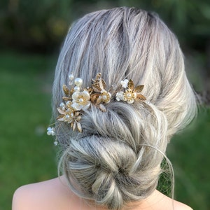 Gold bridal Hair Comb, Decorative Wedding Comb Gold With Pearls, Pearl Comb Gold