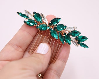 Emerald Dark Green Rhinestone Floral Hair Comb