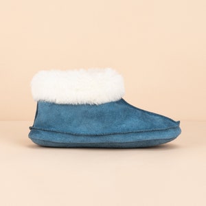 Shearling Slipper Boots His & Her's Winter Slippers Blue Color Warm Barefoot Comfort Perfect Lounging Shoes