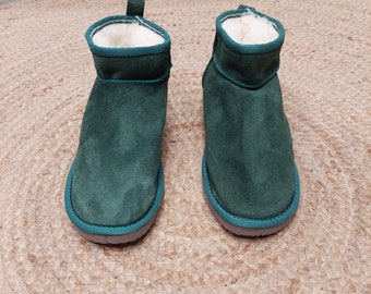 Sheepskin Ankle Boots Green Color Durable Suede New Classic Fall Warm Comfortable Back to School Footwear