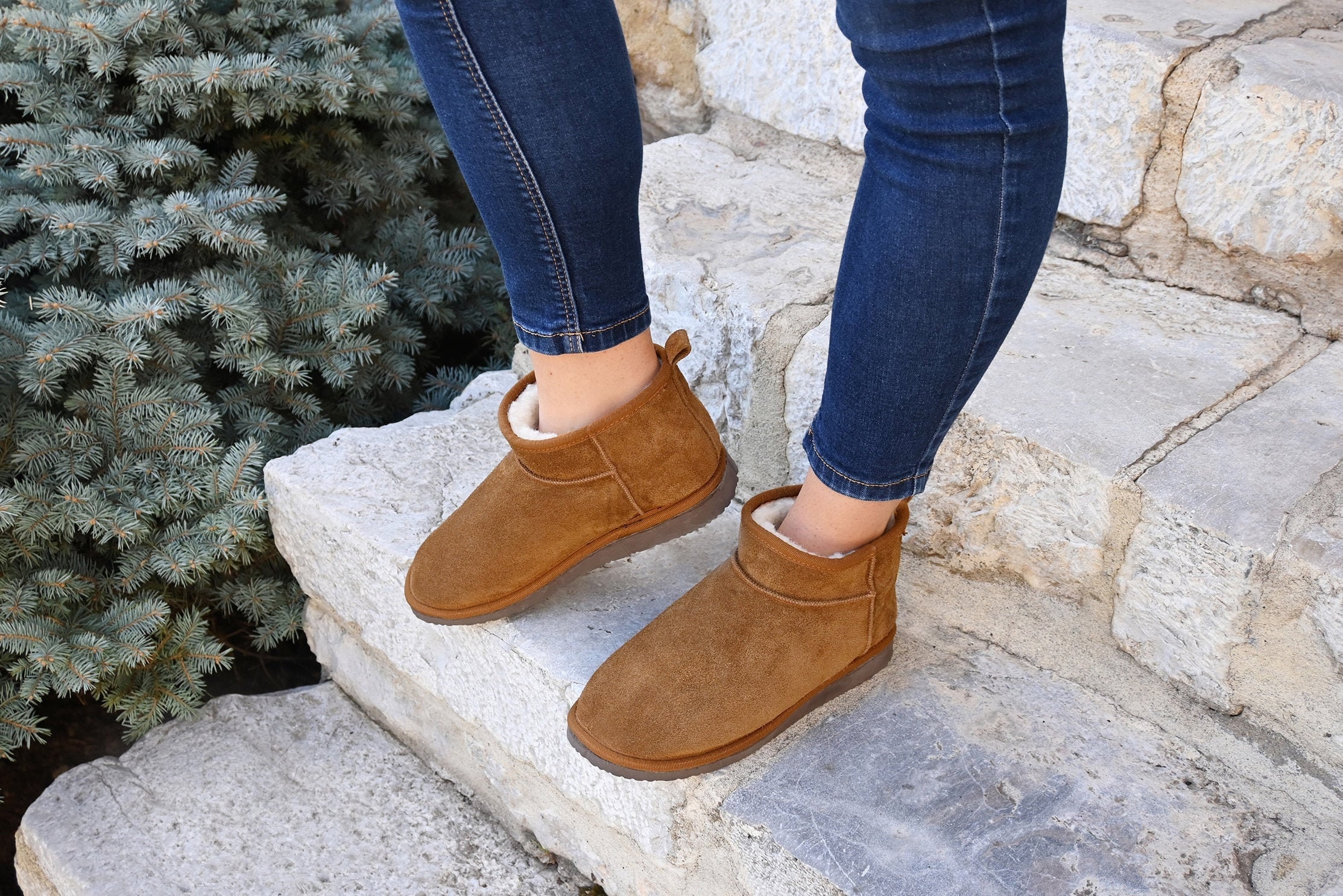 Sheepskin Ankle Boots Tan Color Durable Suede New Classic Fall - Etsy