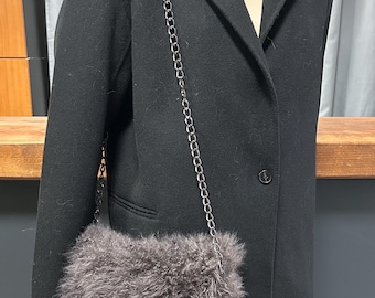 Merino Lamb Furry Crossbody Bag: Handmade Plush Evening Clutch